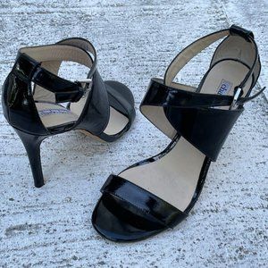 Charles David Women Heel Sandal Black Patent Leather Upper Leather Sole Shoes Si